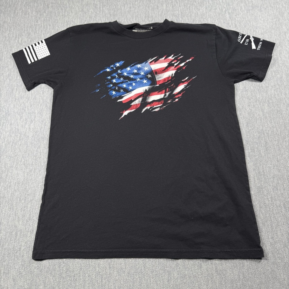 Grunt Style Shirt Mens L Black Ripped American Flag Graphic Short Sleeve Cotton